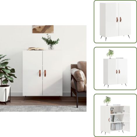 Credenza per casa - vidaXL Credenza 69,5x34x90 cm in Legno Multistrato Bianco Lucido - Credenza con piedini in metallo