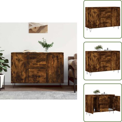 Credenza per casa - vidaXL Credenza Rovere Fumo 101,5x35x70 cm in Legno Multistrato - Credenza con gambe in ferro