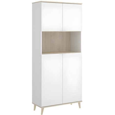 DEKIT Mobile cucina 80x40x189 cm bianco opaco e rovere naturale con quattro ante - Gubbio