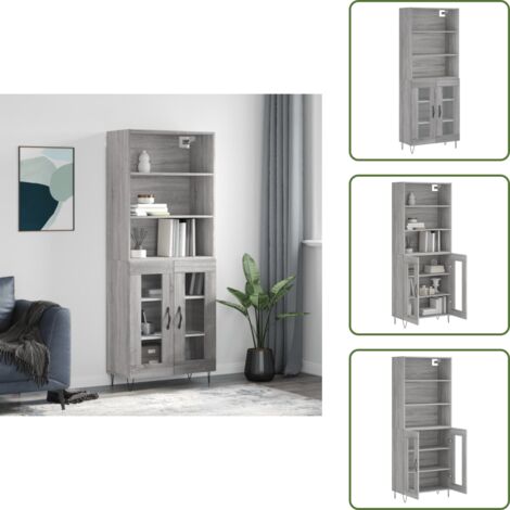 Credenza per interni - vidaXL Credenza Grigio Sonoma 69,5x34x180 cm in Legno Multistrato - Credenza con ante