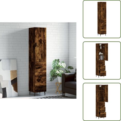 Credenza per interni - vidaXL Credenza Rovere Fumo 34,5x34x180 cm in Legno Multistrato -