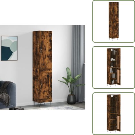 Credenza per interni - vidaXL Credenza Rovere Fumo 34,5x34x180 cm in Legno Multistrato - Credenza moderna