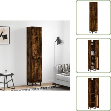 Credenza per interni - vidaXL Credenza Rovere Fumo 34,5x34x180 cm in Legno Multistrato - Credenza moderna