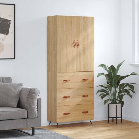 Credenza per interni - vidaXL Credenza Rovere Sonoma 69,5x34x180 cm in Legno Multistrato - Credenza con piedini in metallo