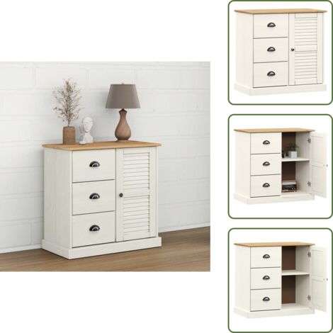 Credenza per soggiorno - vidaXL Credenza Cassetti VIGO Bianco 78x40x75 cm Legno Massello Pino - Credenza con scomparti