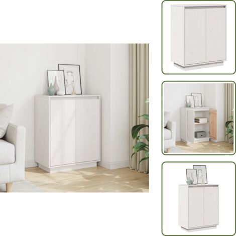 Credenza per zona giorno - vidaXL Credenza Bianca 60x34x75 cm in Legno Massello di Pino - Credenza per riporre oggetti