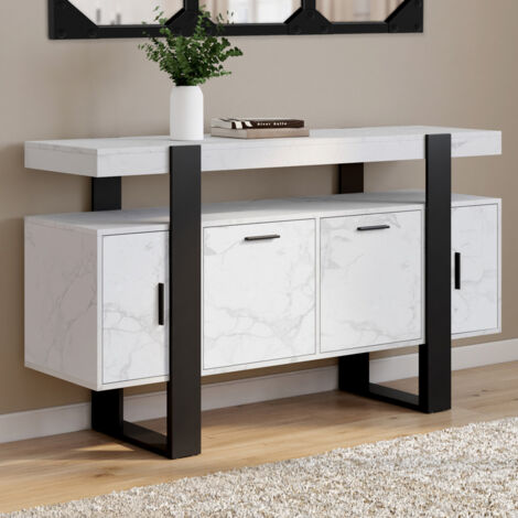 Credenza PHOENIX a 4 ante da 140 cm con marmo bianco ALASKA ed effetto nero
