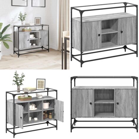 Credenza Piano Vetro Grigio Sonoma 98x35x81cm Legno Multistrato - Credenza in legno multistrato - Credenza grigio sonoma