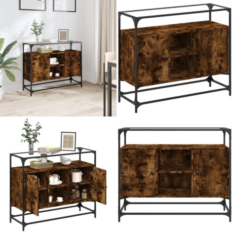 Credenza Piano Vetro Rovere Fumo 98x35x81cm Legno Multistrato - Credenza in legno - Credenza multistrato