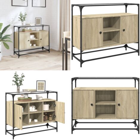 Credenza Piano Vetro Rovere Sonoma 98x35x81cm Legno Multistrato - Credenza in legno multistrato - Credenza con piano in vetro