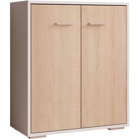 Credenza piccola 2 ante  Armadio multiuso  Mobile ausiliario  60x71x30cm  Modello Lander L2  Colore Bianco e Sonoma