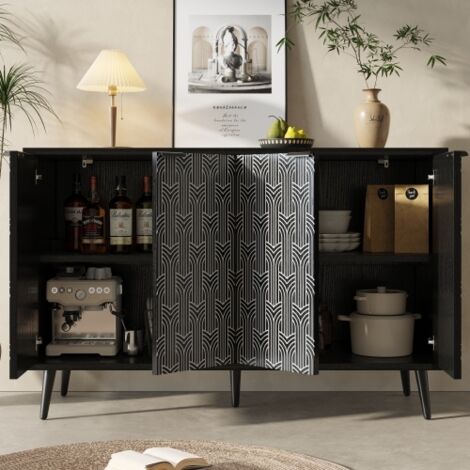 Credenza quadrata nera, mobiletto portaoggetti con porta intagliata unica e design anti-dumping, per cucina, soggiorno e camera da letto 120 × 35 × 78 cm