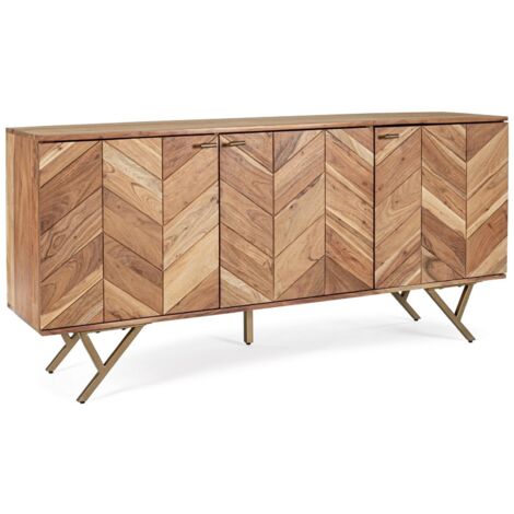 Credenza "Raida" con struttura in legno di acacia, mobile in stile moderno -3 Ante