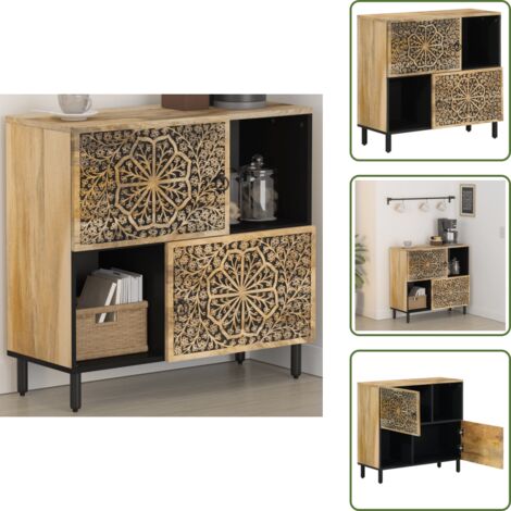 Credenza retrò - vidaXL Credenza 80x33x75 cm in Legno Massello di Mango - Credenza con spazio portaoggetti