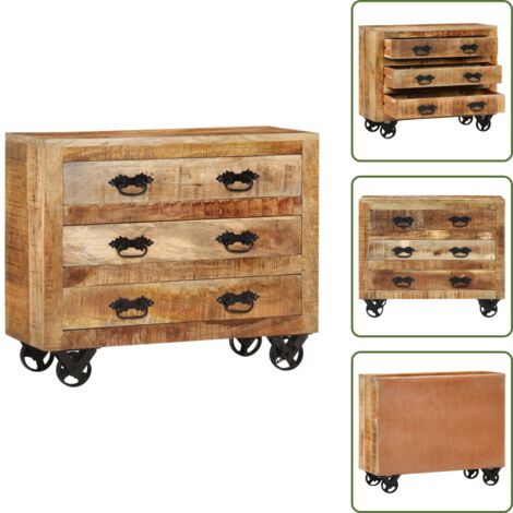 Credenza retrò - vidaXL Credenza con 3 Cassetti 80x30x65 cm Legno Grezzo Massello Mango - Credenza in legno grezzo