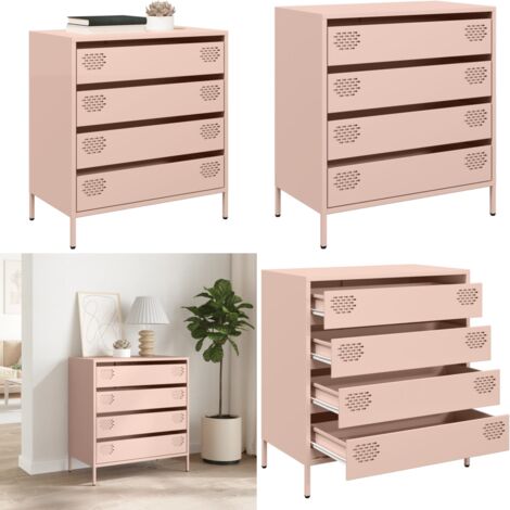 Credenza Rosa 68x39x73,5 cm in Acciaio Laminato a Freddo - Credenza in Acciaio - Credenza con Cassetti