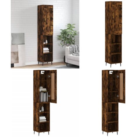 Credenza Rovere Fumo 34,5x34x180 cm in Legno Multistrato - Credenza in legno - Credenza con piedini in metallo