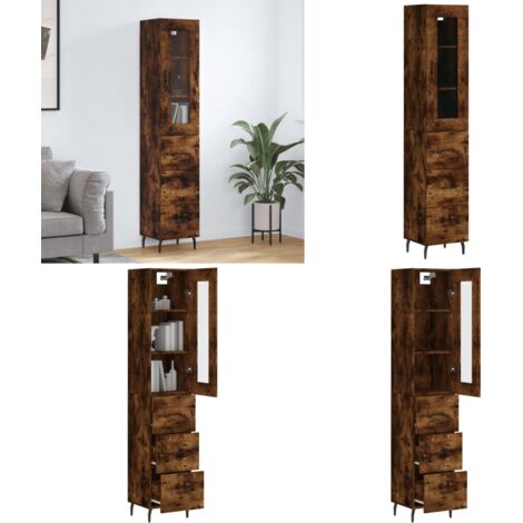 Credenza Rovere Fumo 34,5x34x180 cm in Legno Multistrato - Credenza in legno multistrato - Credenza in legno fumo