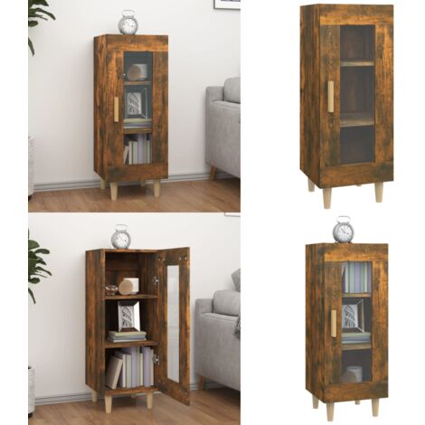 Credenza Rovere Fumo 34,5x34x90 cm in Legno Multistrato - Credenza con ante in vetro - Credenza in legno multistrato