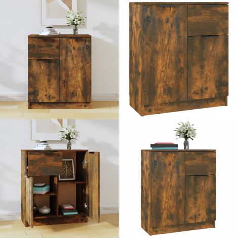 Credenza Rovere Fumo 60x30x70 cm in Legno tecnico - Credenza moderna - Credenza in legno multistrato