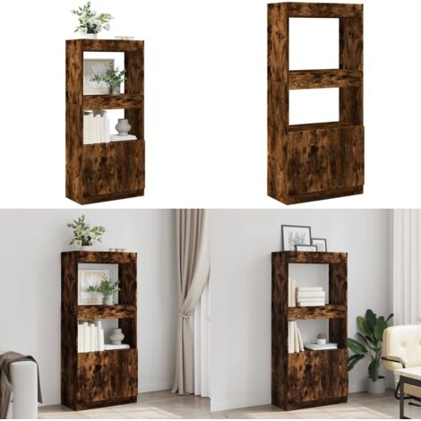 Credenza Rovere Fumo 63x33x140 in Truciolato - Credenza in legno multistrato - Credenza per soggiorno