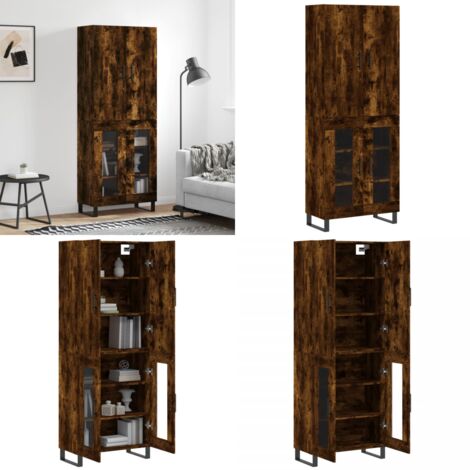 Credenza Rovere Fumo  69,5x34x180 cm in Legno Multistrato - Credenza in vetro - Credenza in legno multistrato