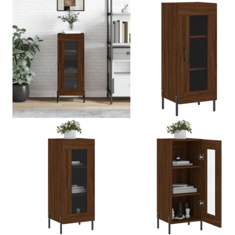 Credenza Rovere Marrone 34,5x34x90 cm in Legno Multistrato - Credenza marrone - Credenza con ante in vetro