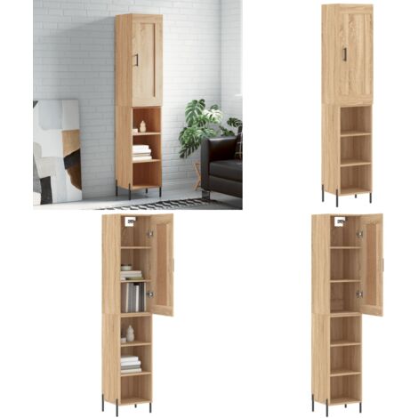 Credenza Rovere Sonoma 34,5x34x180 cm in Legno Multistrato - Credenza in legno - Credenza con piedini in metallo