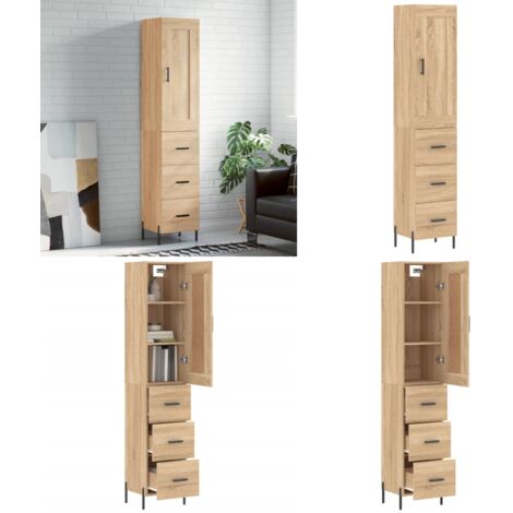 Credenza Rovere Sonoma 34,5x34x180 cm in Legno Multistrato - Credenza in legno - Credenza con piedini in metallo