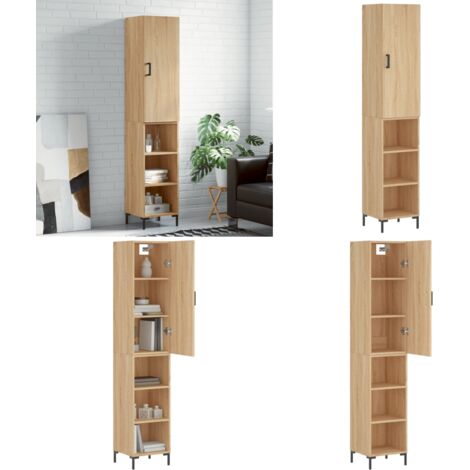 Credenza Rovere Sonoma 34,5x34x180 cm in Legno Multistrato - Credenza in legno - Credenza con piedini in metallo