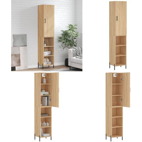 Credenza Rovere Sonoma 34,5x34x180 cm in Legno Multistrato - Credenza in legno - Credenza con piedini in metallo