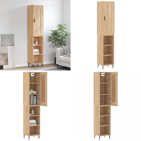 Credenza Rovere Sonoma 34,5x34x180 cm in Legno Multistrato - Credenza in legno - Credenza con piedini in metallo
