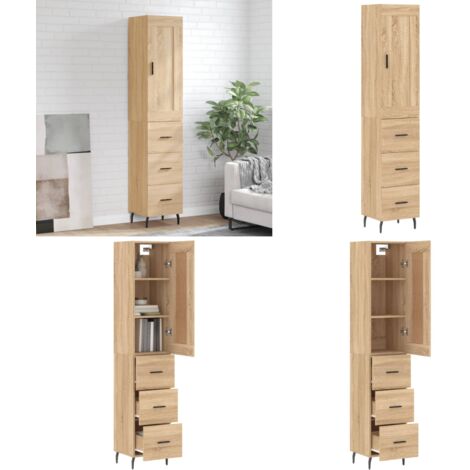 Credenza Rovere Sonoma 34,5x34x180 cm in Legno Multistrato - Credenza in legno - Credenza con piedini in metallo