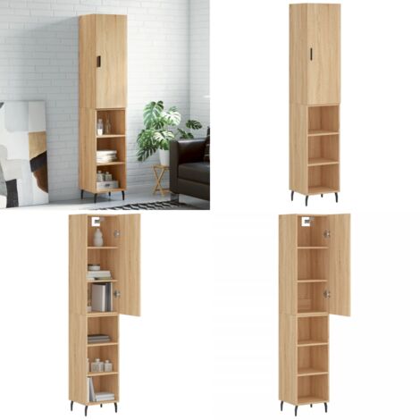 Credenza Rovere Sonoma 34,5x34x180 cm in Legno Multistrato - Credenza in legno - Credenza con piedini in metallo