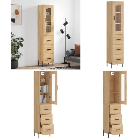 Credenza Rovere Sonoma 34,5x34x180 cm in Legno Multistrato - Credenza in legno - Credenza con piedini in metallo