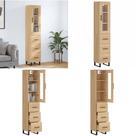 Credenza Rovere Sonoma 34,5x34x180 cm in Legno Multistrato - Credenza in legno - Credenza con piedini in metallo