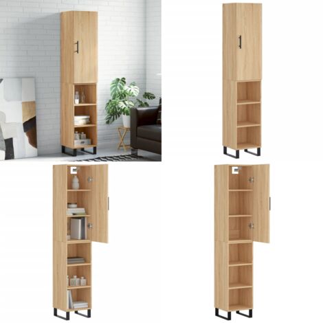 Credenza Rovere Sonoma 34,5x34x180 cm in Legno Multistrato - Credenza in legno - Credenza con piedini in metallo