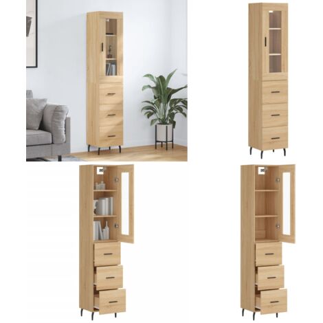 Credenza Rovere Sonoma 34,5x34x180 cm in Legno Multistrato - Credenza in legno - Credenza con piedini in metallo