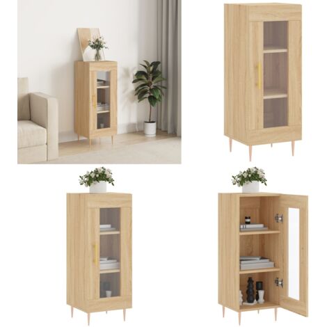 Credenza Rovere Sonoma 34,5x34x90 cm in Legno Multistrato - Credenza in legno - Credenza con ante in vetro