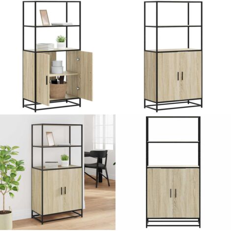 Credenza Rovere Sonoma 68x35x139 cm Legno Multistrato Metallo - Credenza in metallo - Credenza con ripiani