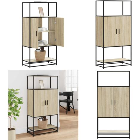 Credenza Rovere Sonoma 68x35x139 cm Legno Multistrato Metallo - Credenza in metallo - Credenza con ripiani