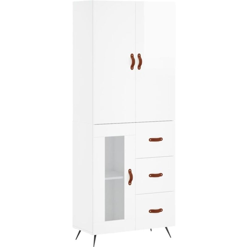 Credenza Bianco Lucido 69,5x34x180 cm in Legno Multistrato Vidaxl Bianco