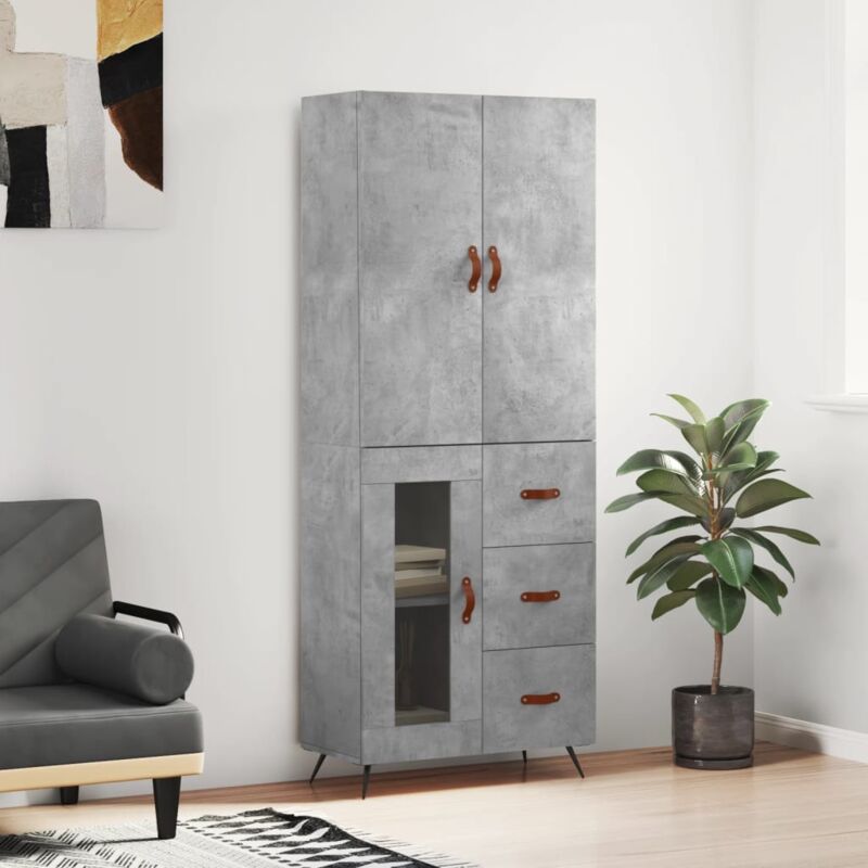 Credenza Grigio Cemento 69,5x34x180 cm in Legno Multistrato - Vidaxl