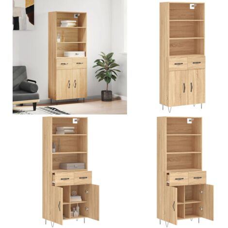 Credenza Rovere Sonoma 69,5x34x180 cm in Legno Multistrato - Credenza in legno - Credenza con piedini in metallo
