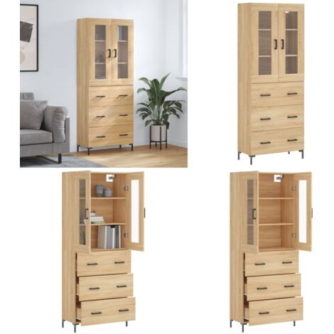 Credenza Rovere Sonoma 69,5x34x180 cm in Legno Multistrato - Credenza in legno - Credenza con piedini in metallo