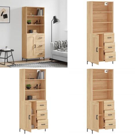 Credenza Rovere Sonoma 69,5x34x180 cm in Legno Multistrato - Credenza in legno - Credenza con piedini in metallo
