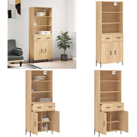 Credenza Rovere Sonoma 69,5x34x180 cm in Legno Multistrato - Credenza in legno - Credenza con piedini in metallo