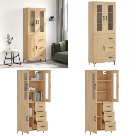 Credenza Rovere Sonoma 69,5x34x180 cm in Legno Multistrato - Credenza in legno - Credenza con piedini in metallo