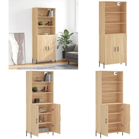 Credenza Rovere Sonoma 69,5x34x180 cm in Legno Multistrato - Credenza in legno - Credenza con piedini in metallo