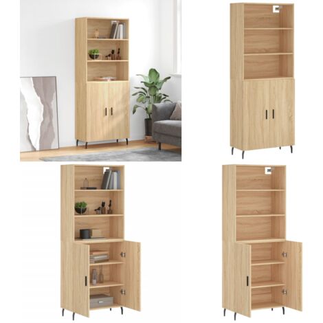 Credenza Rovere Sonoma 69,5x34x180 cm in Legno Multistrato - Credenza in legno - Credenza con piedini in metallo